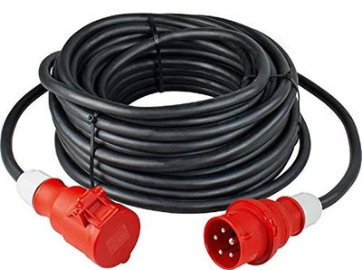 as - Schwabe Câble Rallonge pour Courant Fort 400V / 32A Fiche & Prise CEE 10 m de Rallonge 5 Pôles avec Capuchon de Protection IP44 Made in Germany Noir I 61027