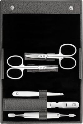 ZWILLING Manicure Set (5 Pieces, Nail Care and Pedicure with Genuine Leather Case with Nail Scissors and Cuticle Scissors), Polished Stainless Steel, Anthracite