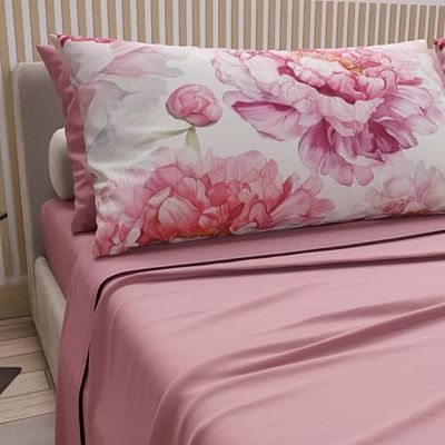 PETTI ARTIGIANI ITALIANI - Juego de Sabanas de Algodon para Cama de Una Plaza y Media Francesa con Fundas de Almohada y Sábana Bajera 140x200, Diseño Floral 41 Polvo Oscuro, 100% Fabricado en Italia