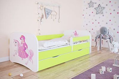Lit babydreams 2 Vert Princesse sur Cheval tiroir et Matelas Inclus 160/80