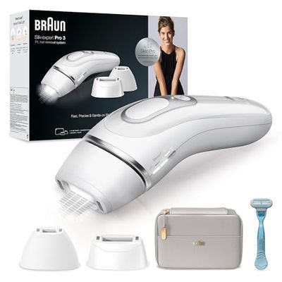 Braun Silk·expert Pro 3 PL3221, Épilateur Lumière Pulsée, Épilation Semi-Définitive À La Maison, Blanc/Argent, Avec Pochette, Tête Large, Tête De Précision Et Rasoir Venus