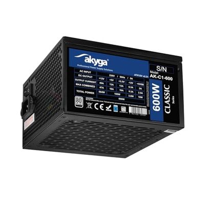 Akyga ATX - Alimentatore di rete 600 W AK-C1-600 P4+4, 2 x PCI-E 6+2 pin 5X SATA 3X Molex APFC Fan 12 cm 80 Plus