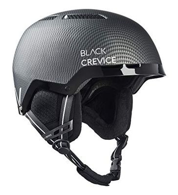 BLACK CREVICE Casque de Ski Chamonix I Casque de Ski avec visière Style Pilote en différentes Couleurs I Hommes & Femmes I Casque de Snowboard Unisexe I (S, Carbone Noir Mat/Blanc)
