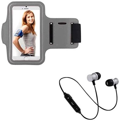 Sportset voor Alcatel 1 2019 Smartphone (Bluetooth koptelefoon + manchetten) lopen T4 (zilver)