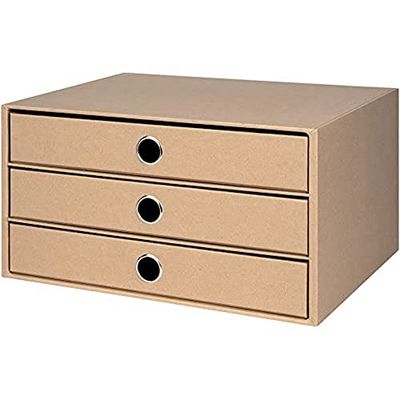 Rössler Papier 1524452623 - S.O.H.O. Boîte à 3 tiroirs pour DIN A4, avec trou de poignée, Kraft, 343 x 250 x 185 mm, 1 pièce