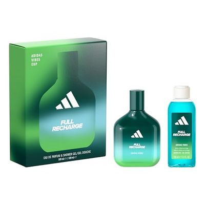 Le coffret adidas Vibes comprenant l'Eau de Parfum Full Recharge et le Gel Douche