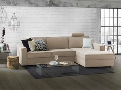 Talamo Italia - Canapé d'angle Nami, Canapé d'angle avec péninsule de rangement droite, Accoudoirs standards, 100% Made in Italy, 280x95h90 cm, Beige