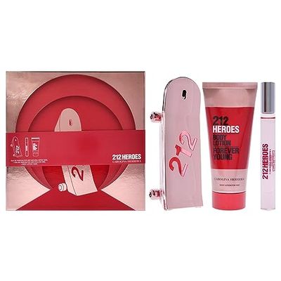 Carolina Herrera 212 Heroes Forever Young For Women 3 Pc Gift Set 2.7oz EDP Spray, 0.34oz EDP Roll-on, 3.4oz Body Lotion