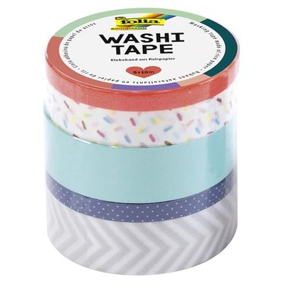 folia Washi Tape, Neon Orange, Rice Paper, Set of 5 – Ideal Decorating, Colourful, One Size