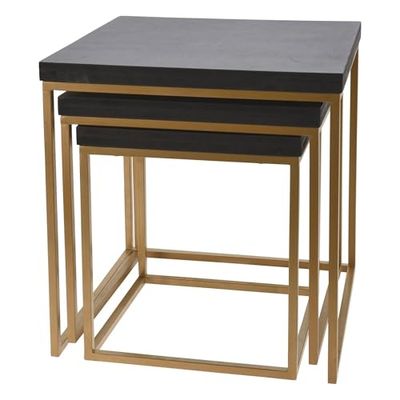 WELL HOME MOBILIARIO & DECORACIÓN Well Home Set di 3 tavolini in Legno e Metallo Nero, 40x40x42 cm