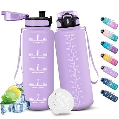 HoneyHolly Drinkfles, 1,5 liter, sportfles, lekvrij, motiverende sportfles, met filter, voor fitness, fietsen, school, kantoor