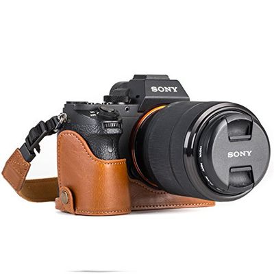 MegaGear MG1125 Finished Leather semi-housing and Battery Strap for Sony Alpha A7S II/A7R II/A7 II Camera - Light Brown