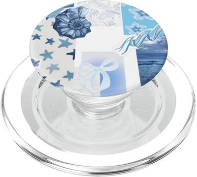 Estética Beachy Blue Shell Star Bow & Flower Summer Preppy PopSockets PopGrip para MagSafe