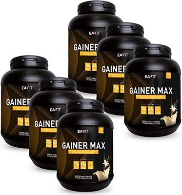 EAFIT GAINER MAX 1,1kg - Vanille Intense - FORMAT ECO 6 POTS 6,6kg - Protéine musculation - Whey + œuf - Prise de masse - Apport calorique - Vitamines Minéraux - 108 portions - Certifié anti-dopage