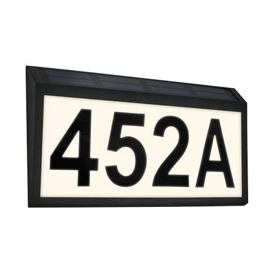 BRILONER - Numero civico solare con sensore crepuscolare, protezione antischizzo, colore della luce bianca calda, lampada esterna, applique da parete, proiettore LED, 28x18x3,5 cm, nero