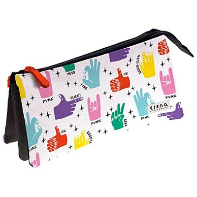 Grafoplás 37546703 Trousse Scolaire Trois Compartiments, 23,5 x 12 x 14 cm, Collection Elena Corredoira, Hands, Multicolore, 23,5x12x14cm, Motivation
