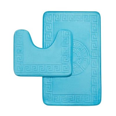GC GAVENO CAVAILIA Memory Foam Bath Mat Non Slip - Extra Soft Highly Water Absorbent Bathroom Mat Sets 2 Piece - Greek Toilet Rug (50 x 80 cm) & Pedestal Set (50 x 40 cm) - Washable - Aqua