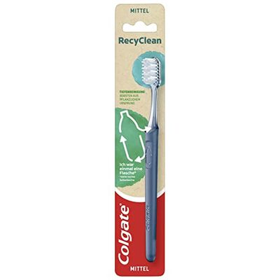 Colgate Brosse à dents RecyClean Moyenne - 1 pièce - Brosse à dents manuelle avec poils à base de plantes et manche en plastique 100% recyclé