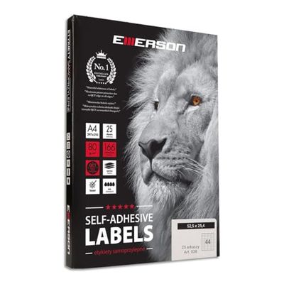 Emerson 52,5 x 25,4 mm, 44 pezzi/fogli, 25 fogli A4, etichette autoadesive, autoadesive, autoadesive, per scrivere, per la stampa di etichette