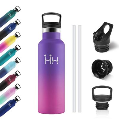 Botella Termica Niños 500ml, Botella Agua con Pajita, Cantimplora Termica con Doble Aislamiento, sin BPA, Fácil de llevar, Termo Reutilizable para Niño, Niña, Adulto, Bicicleta, Oficina, Escuela