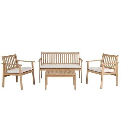 BAÏTA Tuinmeubelen Rio 4-zits in FSC-gebleekt acaciahout met ecru kussens. Set zitbank, fauteuils en salontafel tuinmeubilair