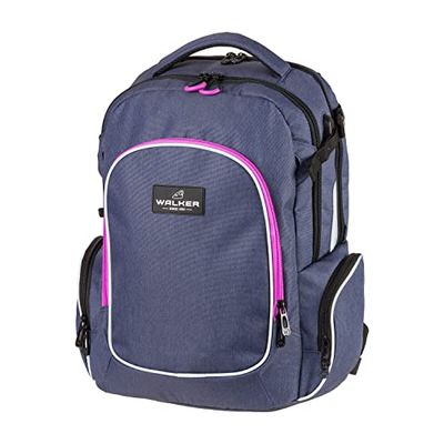 Walker 42117-267 - Rugzak Campus Evo Blue-Ivy-Pink met 3 vakken, laptopvak, zijvakken, rugbekleding, in hoogte verstelbaar draagsysteem, waterafstotend, rugzak voor school, universiteit en kantoor,