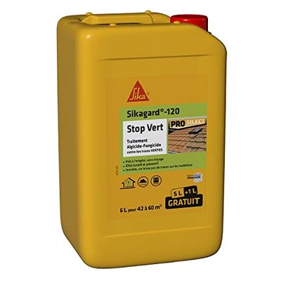 SIKA - Traitement algicide et fongicide - Nettoyant désincrustant - Sikagard 120 Stop Vert - Prêt à l'emploi - Elimine algues et lichens - Mur - Toiture - Terrasse - Façade - Dallage - 6L