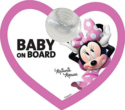 Letrero de seguridad para coche con texto «Niño a bordo» con diseño de Minnie Mouse y Mickey Mouse de Disney con ventosa