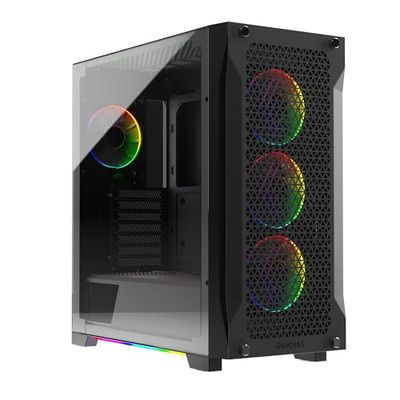 GAMDIAS ATHENA P1 ATX Mid Tower Gaming PC-fodral med härdat glas och utmärkt luftflödesdesign och 4 x 120 mm ARGB-fläktar, stöder topp och framsida 360 mm AIO och vertikal GPU-montering