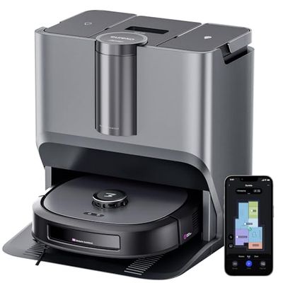 Eureka J20 Robot Aspirateur Laveur Serpillière à Chenille 17 N, 6000mAh Aspirateur Robot Laveur avec Station Autonettoyante, 8000 Pa, Détection de Tapis, AI Détection d'Obstacles, Commande Vocale