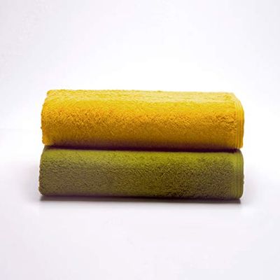 Sancarlos - Lot de 2 Serviettes de Bain Ocean Duo Moutarde et Vert Mousse, 100% Coton, 550 g/m²
