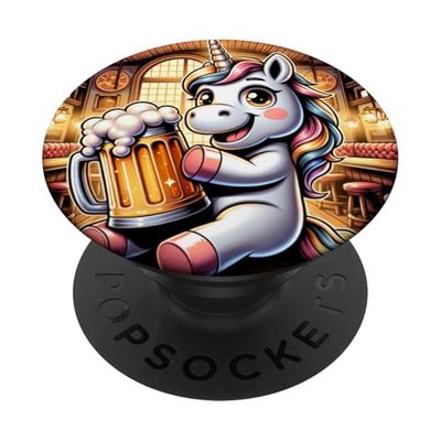 Divertido unicornio bebiendo cerveza para el día de los hombres - Saludos PopSockets PopGrip Adhesivo