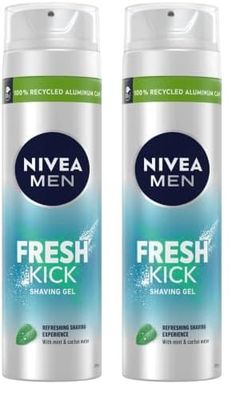 NIVEA MEN Fresh Kick Shaving Gel (200ml), Refreshing Mint & Cactus Water Infused Shave Gel for Men (Pack of 2)