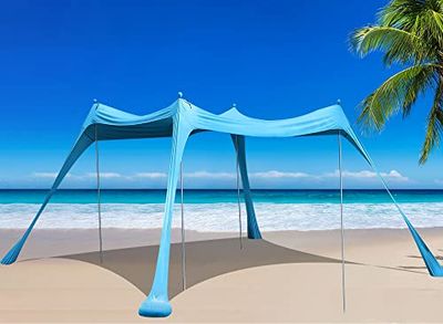 BOTINDO Tienda de campaña de Playa Familiar, toldo para el Sol, Tienda de campaña de Playa Grande, Refugio Solar, 4 Postes con Bolsa de Transporte portátil, Sombra al Aire Libre para Pesca, Patio