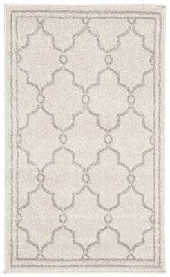 SAFAVIEH Tapis géométrique pour Salon, Salle à manger, Chambre à coucher - Amherst Collection, Tapis à poil court, Ivoire et gris clair, 76 X 122 cm
