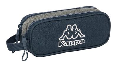 Safta Kappa Dark Navy – Astuccio doppio per bambini, astuccio per bambini, ideale per bambini in età scolastica, comodo e versatile, qualità e resistenza, 21 x 6 x 8 cm, colore grigio/blu navy