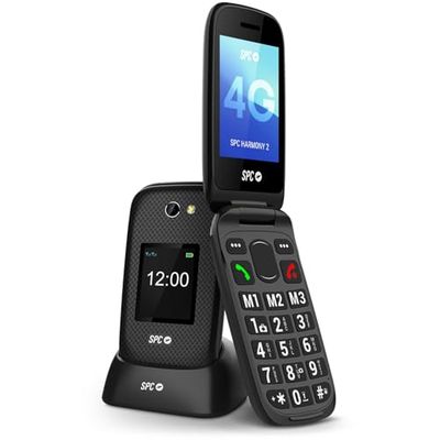 SPC Harmony 2 – Telefono cellulare per anziani | Pulsanti grandi, 4G, doppio display antigraffio (2,8"+1,77") | Pulsante SOS e profilo ICE | Volume 104dB, compatibile con apparecchi acustici, Nero