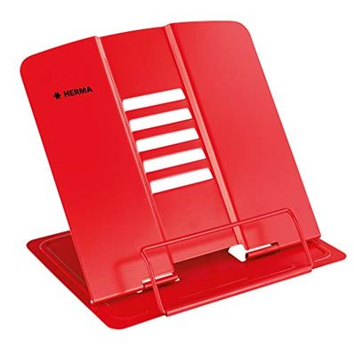 HERMA Support de lecture en métal (19,8 x 22,2 x 3,3 cm plié) réglable sur 5 niveaux, antidérapant, support de livre pour l'école, la cuisine et le bureau, porte-livre pour enfants, rouge