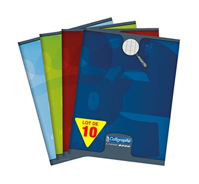 Calligraphe 108712C - Set 10 van Geniet schriften - 17x22cm - 48 Grote ruiten Pagina's - 90g Wit Papier - Gelamineerde Gerecyclede Karton Kaft - Willekeurige kleuren - Merk van Clairefontaine