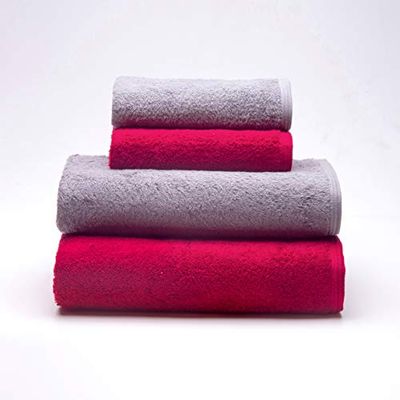 Sancarlos - Ocean, set di 2 asciugamani da lavabo + 2 asciugamani da bagno combinati, colore fumo e bordeaux, dimensioni 50 x 100 cm, 100 x 150 cm