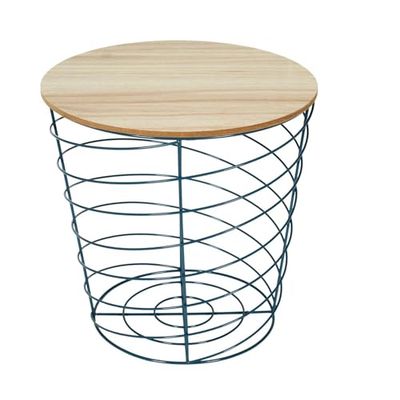 Home Deco Factory - HD7202 - Table Filaire Bois et Metal Bleu Appoint Salon
