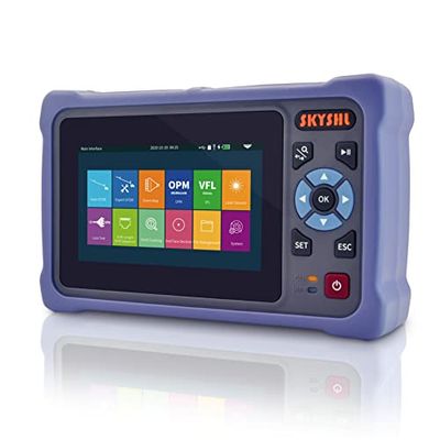 SKYSHL 1310nm/26dB+1550nm/24dB SM Fibre OTDR Testeur (Intégrés OPM+OLS+VFL+Traqueur RJ45+Carte de l'événement) Mode Unique Réflectomètre du Domaine Optique (Adaptateur SC+FC+ST+LC UPC&APC)-SS304T-2A