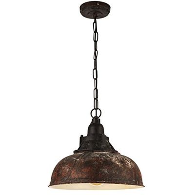 Eglo Candeeiro suspenso GRANTHAM 1, candeeiro de suspensão vintage com 1 lâmpada de estilo industrial, candeeiro suspenso retro de aço e plástico, cor castanho antigo, preto, casquilho E27