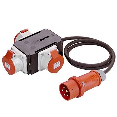 as - Schwabe MIXO Adaptador / distribuidor de corrente O - tomada CEE a 3 tomadas CEE - distribuidor de corrente robusto para obras - IP44 I 60529