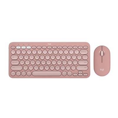 Logitech Pebble Keys 2 K380s, Multi-Device Bluetooth Wireless Keyboard + Pebble Mouse 2 M350s Slim Bluetooth Wireless Mouse, QWERTY UK - Rose