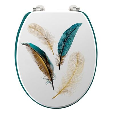 douceur d'intérieur Plumiss - Tapa de inodoro abatible con bisagras de metal (37,5 x 46 cm), tablero DM estampado metalizado