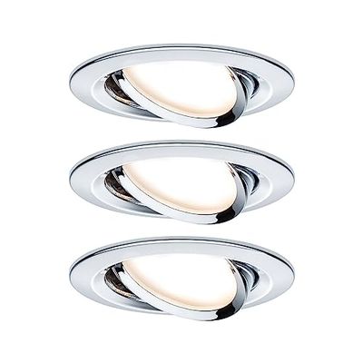Paulmann 93880 Luminária embutida LED, Coin, foco embutido plano Slim, projetor de teto redondo 3 x 6,8 W, crómio, regulável e orientável, embutido e regulável IP23 resistente à água pulverizada