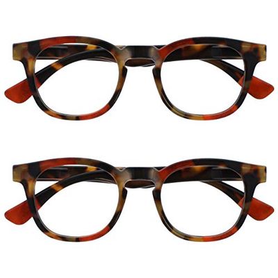 OPULIZE Ava Gafas de Lectura Pack de 2 Montura Redonda Favorecedora Marrón Carey Rojo Lentes Resistentes a Arañazos Bisagras de Muelle Unisex Hombre Mujer RR62-Z +1.00