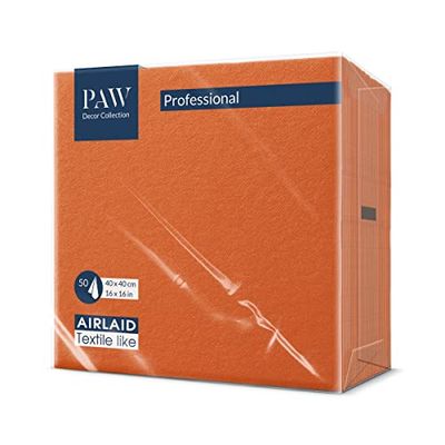 PAW - Serviettes Airlaid (40 x 40 cm) I 50 pièces I Unicolore I Semblable à du tissu I Élégante décoration de table I HoReCa I Pour les occasions comme mariages, les fêtes I Color: Orange