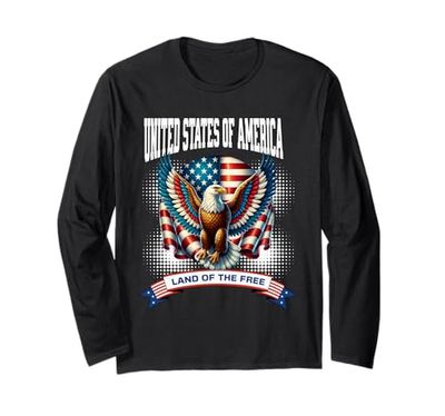 STATI UNIDTED D'AMERICA BALD EAGLE BANDIERA AMERICANA 4 LUGLIO Maglia a Manica